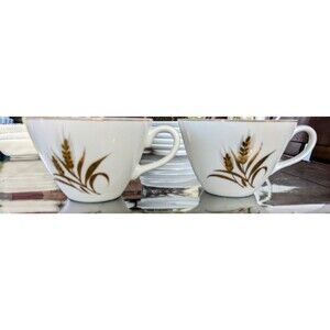 Vintage Yamaka China Japan Teacups Set of 2 Golden Wheat Pattern Gold Trim Set